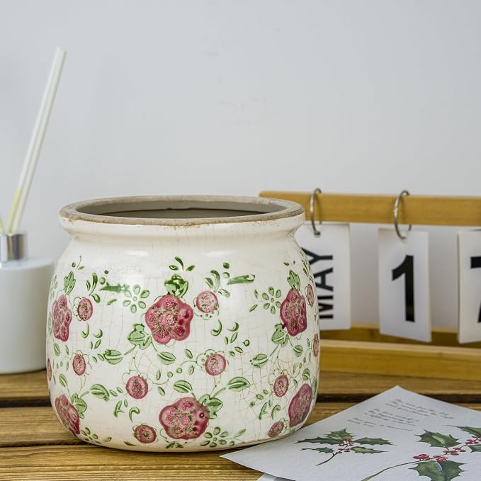 Dosayes Vintage Plant Pot,6.29 inch Ceramic Flower Pot with Drainage