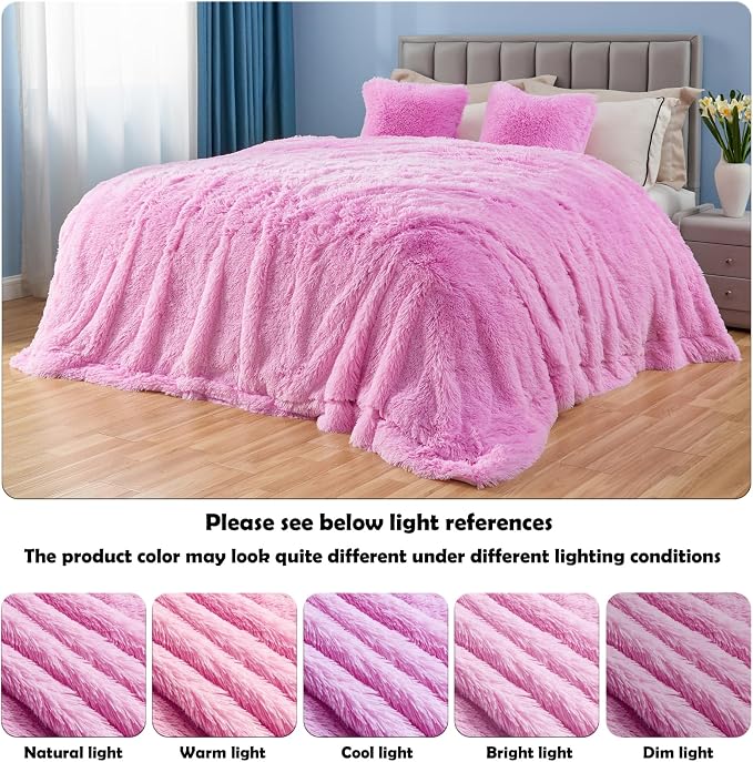 GONAAP Fuzzy Faux Fur Queen Blanket for Couch, Light Pink, 90"x90" | Warm Cozy Plush Shaggy Decorative Reversible Thick Non-Heated Fleece Blanket for Sofa Bed, Gift for Women Men, All Season Use