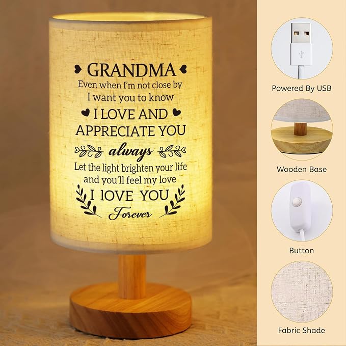 Birthday Gifts for Grandma from Grandkids Fabric Bedside Table Lamp