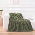 Puncuntex Fleece Throw Blanket Olive Green 50"×70" with Square Grid Design | Super Soft Plush Cozy Flannel Throw Blanket Luxury for Couch Sofa Chair