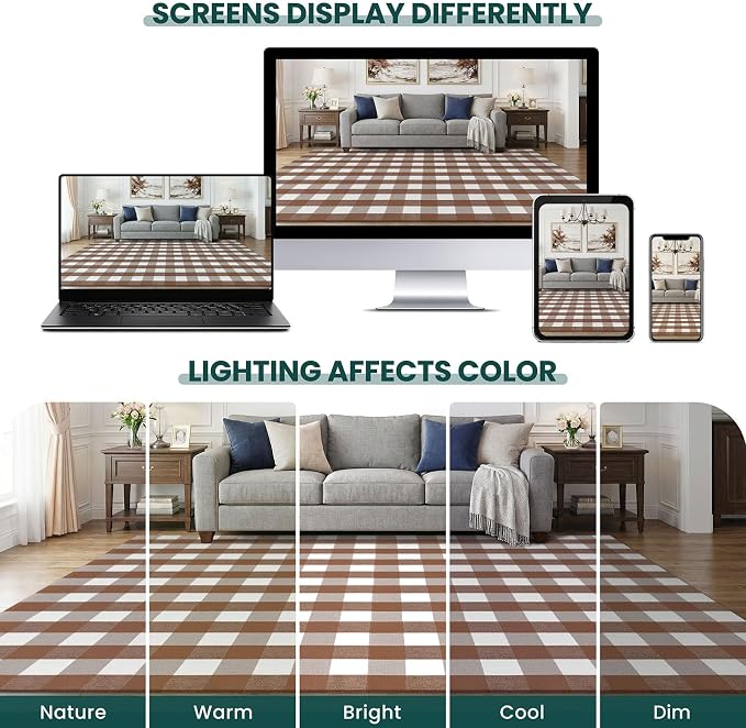 KOZYFLY Buffalo Plaid Area Rugs 2.3x3.6 Ft Front Door Mat, Brown and White | Washable Front Door Rug, Woven Cotton Outdoor Rug, Indoor Small Rug for Front Porch Kitchen Entryway, Checkered Welcome Mat