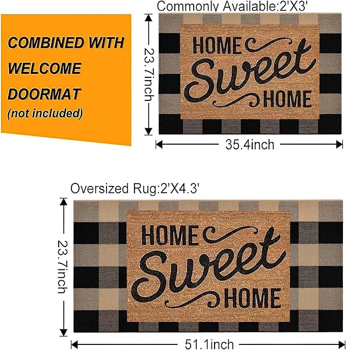 Checkered Front Door Mat Outdoor 24''x35''Buffalo Plaid Outdoor Rug Cotton Washable Layered Doormat for Bedroom,Bathroom,Farmhouse,Entryway,Home Entrance