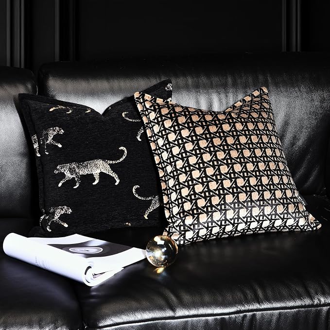 Throw Pillow Cushion Cover 18x18 inches, Gold Geometric Openwork Pattern Pillowcases, Modern Luxury Living Room Sofa Square Pillow Covers for Bed Couch Sofa Bedroom