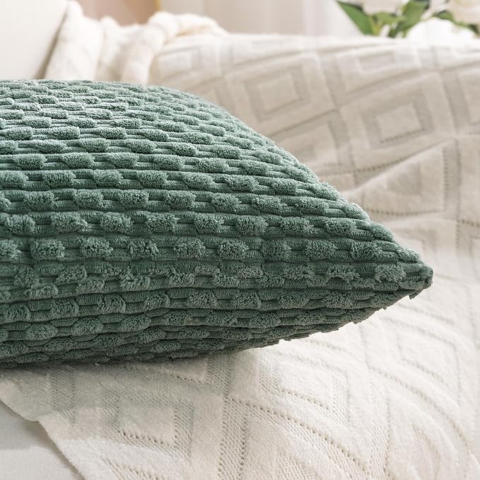 Set of 4 Teal Green Decorative Throw Pillow Covers 18x18 Inch Corduroy Pillow Covers for Bed Couch Sofa Living Room Soft Square Cushion Cases