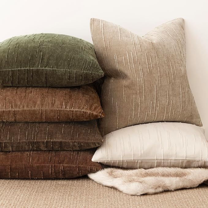 Foindtower Pack of 2 Slubby Textured Chenille Throw Decorative Pillow Covers Square Accent Solid Cushion Cover Neutral Farmhouse Pillow Case for Couch Sofa Bedroom Living Room 22x22 Inch,Khaki Camel