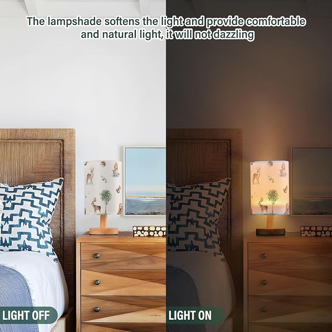 Bedside Table Lamp Woodland Animals Nightstand Lamp with Wood Forest Deer Bear Chipmunk Hedgehog Desk Lamps for Bedroom Living Room Nursery Office Home Decor