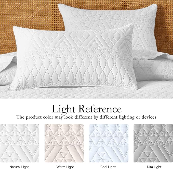 akkialla Full/Queen Size Quilt Bedding Set,White Lightweight Microfiber Soft Bedspread,Modern Style Geoetric Pattern Coverlet Set for All Seasons,3 Piece(1 Quilt,2 Pillow Shams) | Breathable material