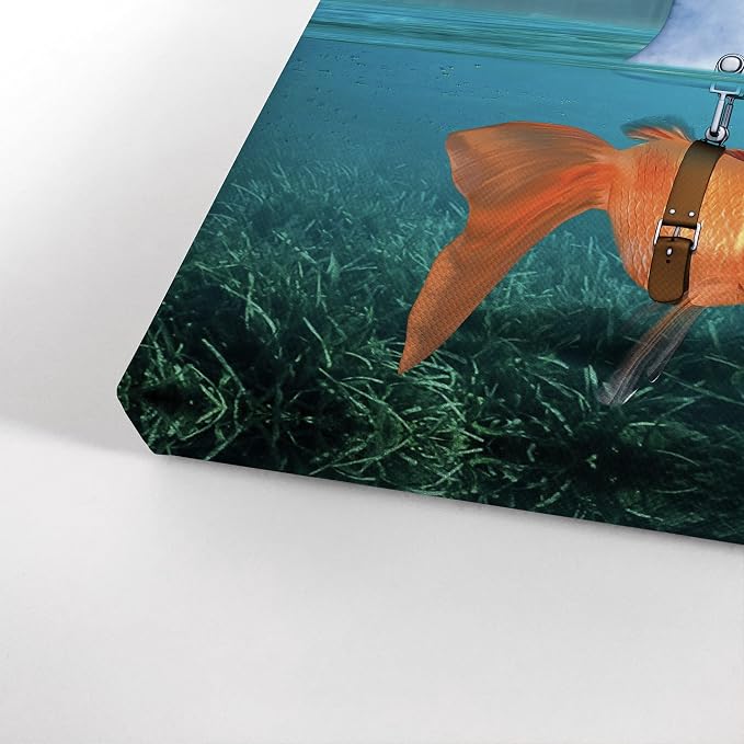 Smile Art Design Mindset is Everything Wall Art Canvas Print Goldfish Shark Entrepreneur Inspirational Motivational Quote Living Room Home Bedroom Office Decor Ready to Hang 36x24