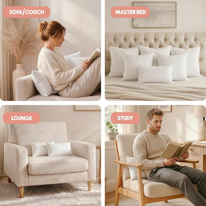 Utopia Bedding 12x20 Pillow Inserts, White Throw Pillows for Couch, 2 Pack | Indoor cushion inserts for bed, sofa & couch, Supportive & fluffy decorative pillows for everyday comfort, Set of 2, White