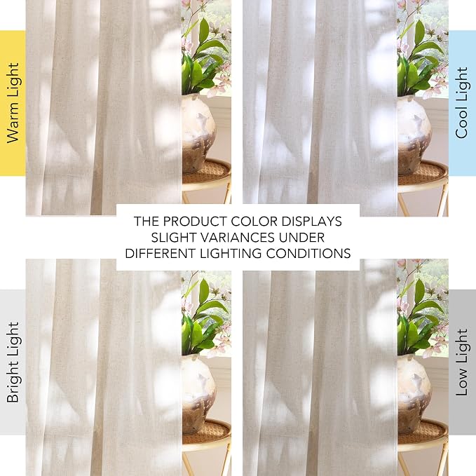 NICETOWN Semi Sheer Vanilla Curtains 84 inches Long, Rod Pocket & Back Tab Light Filtering Window Treatments Privacy Added Drapes for Living Room, W55 x L84, 2 Panels
