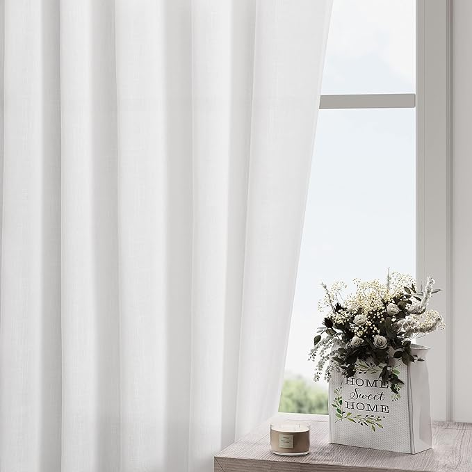 White Kitchen Cafe Curtains 45 Inch Length 2 Panel Set Back Tab Pocket Semi Sheer Light Filtering Short Curtain Natural Farmhosue Small Curtains for Basement Window Bathroom Living Room 52x45