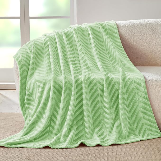 Whale Flotilla Flannel Fleece Throw Blanket for Couch, Light Green | Lightweight Breathable Soft Sofa Throws, Plush Fluffy Chevron Design Decorative Blankets for All Season, 50x60 Inch