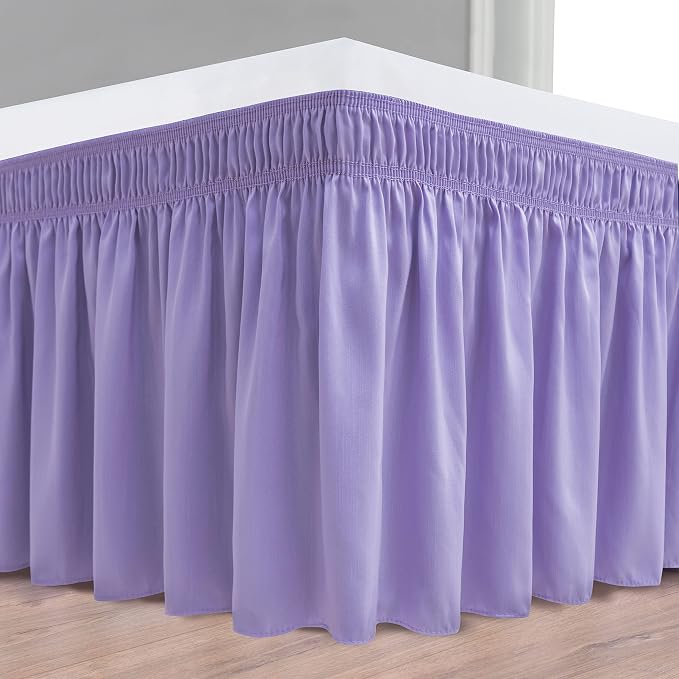 Wrap Around Bed Skirt King Size 12 Inch Drop-Elastic Dust Ruffle Lavender | Adjustable Pleated Bedskirt-Easy Fit Wrinkle Resistant Washable Hotel Quality Fabric Bed Skirting-Master Guest Bedroom Rental