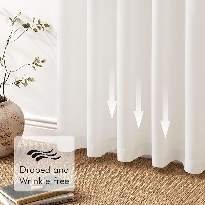 MIULEE Linen Textured Small Kitchen Window Curtains Over Sink, Semi Sheer Farmhouse Cafe Curtain 36 Inch Long Short Back Tab Half Window Curtains for Bathroom Basement 2 Panels Heathered White