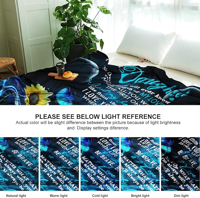 Gift for My Daughter Blanket from Mom as Birthday Present I Love You Letter to Her, Ultra-Soft Flannel Fleece Light Weight Bed Throw (50x40'', Daughter Gift)