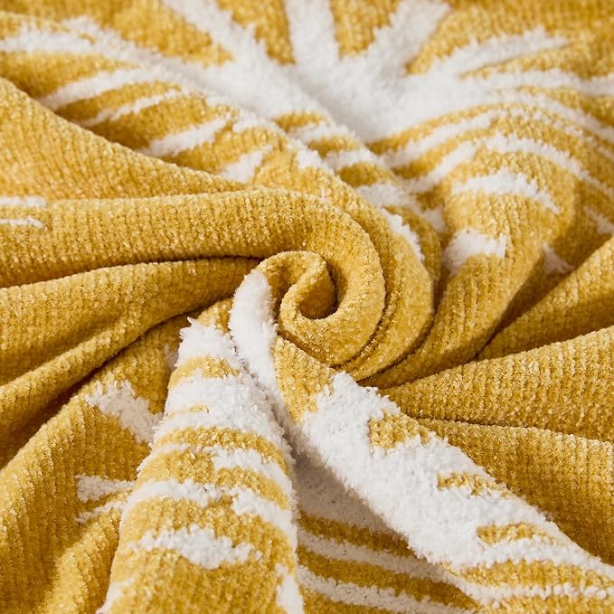 Warm Chenille Throw Blanket for Couch, Cozy Soft Knitted Blankets | Lightweight Fuzzy Travel Warm Decor for Women, Mom, Girls, Sofa, Chair, 50x60in, Yellow Sunset