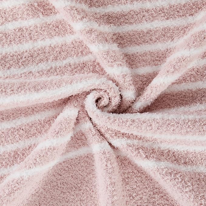 Soft Striped Throw Blanket for Couch, Cozy Warm Knitted Blankets | Lightweight Fuzzy Travel Warm Decor for Women, Mom, Girls, Sofa, Chair, 50x60in, Pink White