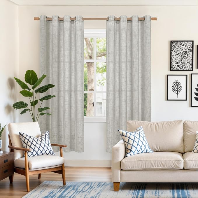 YoungsTex 72 Inches Long Light Grey Curtains for Living Room 2 Panels - Linen Light Filtering Window Drapes with Bronze Grommet Burlap Textured for Bedroom Dining Rustic Country, 52 X 72 Inch