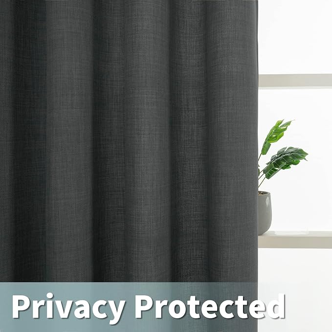 Light Filtering Linen Curtains 45 inch Length for Bedroom, Dark Grey | Thick Linen Textured, Privacy Drapes, Semi Sheer, Farmhouse Living Room Curtains, Grommet, 52 x 45 Inch, 2 Panels