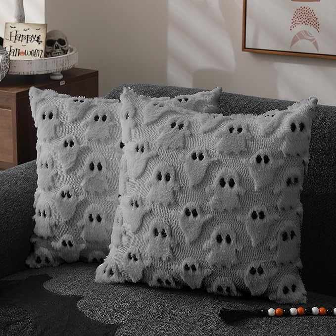DFXSZ Halloween Pillow Covers 16x16 inch 2Pcs Silver Gray Ghost Halloween Decor