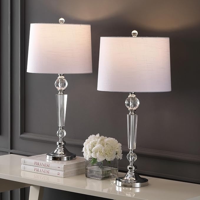 JONATHAN Y Emma 29.5" Clear Crystal Candlestick Table Lamp, Set of 2