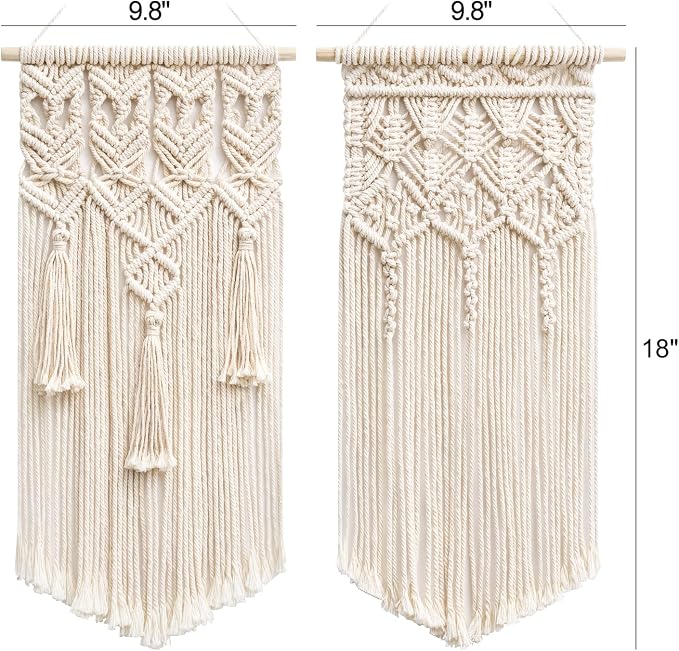 Mkono 2 Pcs Macrame Wall Hanging, Boho Woven Chic Tapestry Decor, Ivory
