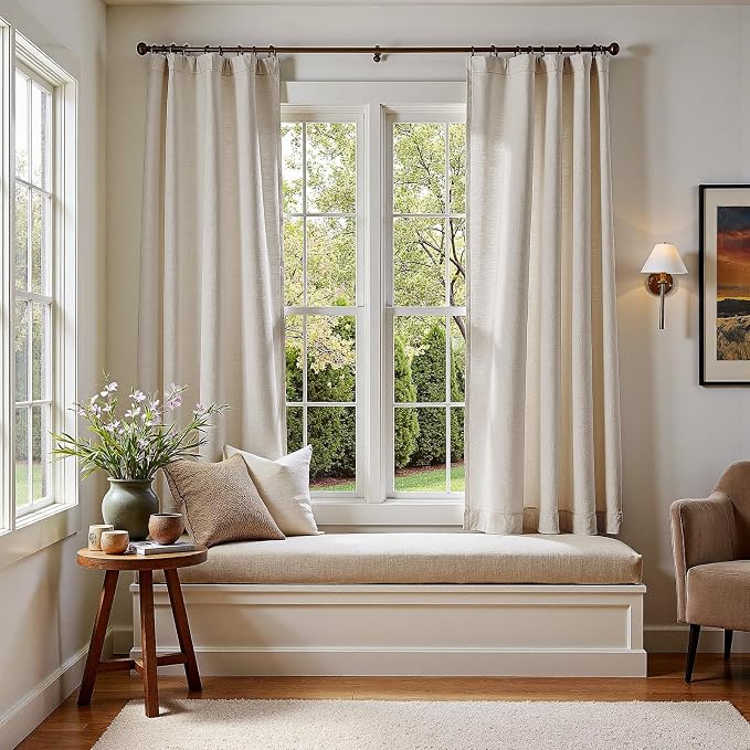 jinchan Custom Size Curtain Linen Blend Curtain 1 Panel for Bedroom Living Room, Light Filtering Farmhouse Drape with Rod Pocket Back Tab (Oat)