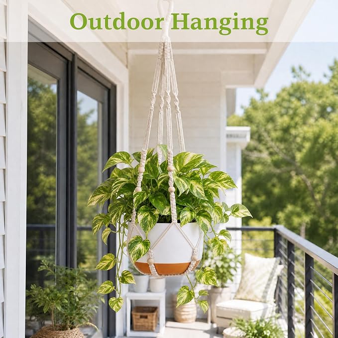 Macrame Plant Hanger - Fits 4-13 Inch Pots, Set of 2, Ivory