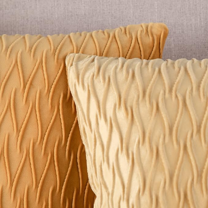 MADIZZ Set of 2 Super Soft Velvet Decorative Throw Pillow Covers 18x18 inch Gold Square with Texture Luxury Style Cushion Case Pillow Shell for Sofa Bedroom