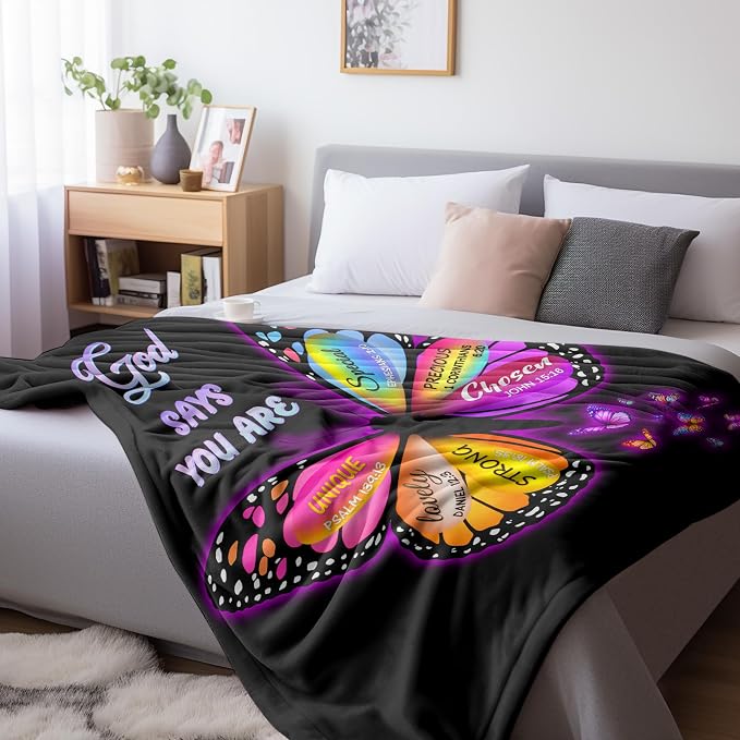 Christian Butterfly Throw Blanket, Inspirational Religious Gifts for Women, Ultra Soft Plush Fleece for Mom, Wife, Sister, Friend, All Seasons Couch Bed Home Decor