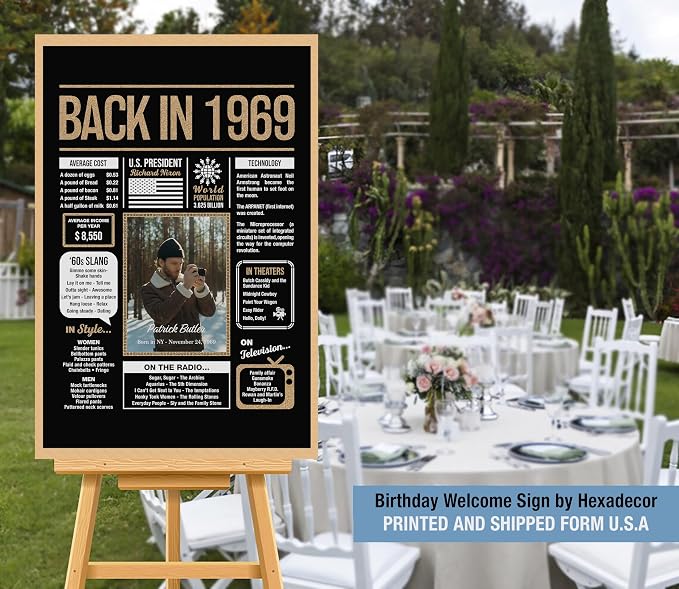 Personalized 56th Birthday Party Decorations Men, Women, Him, Her - Custom Gifts Idea For 56 Years Old, Back In The Year You Born Newspaper For 56th Birthday Poster No Frame Black Gold