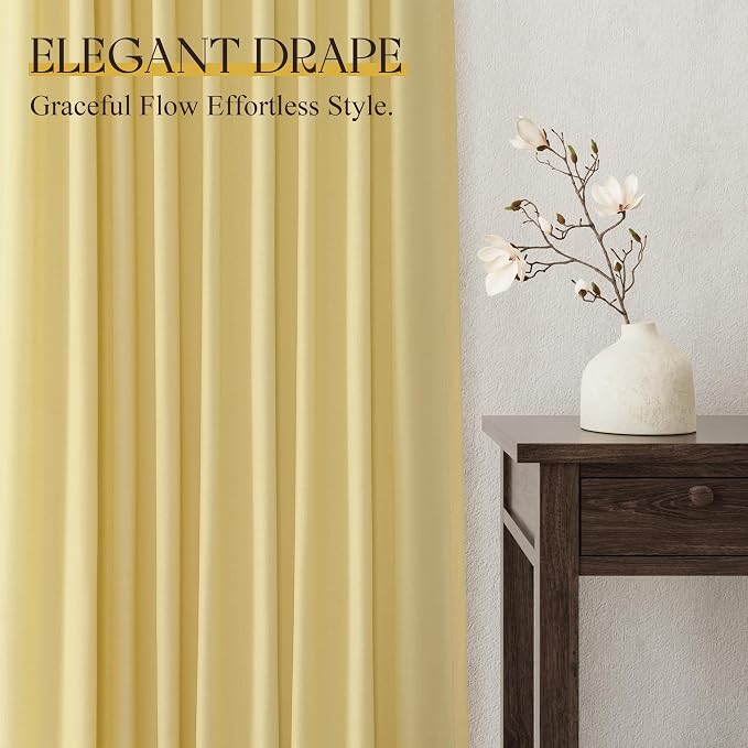 Jowels Yellow Linen Curtains 84 Inch Long 2 Panels for Living Room | Light Filtering Semi Sheer Curtain, Back Tab Pocket Pleated Look, Boho Farmhouse Textured Privacy Drapes for Bedroom Window