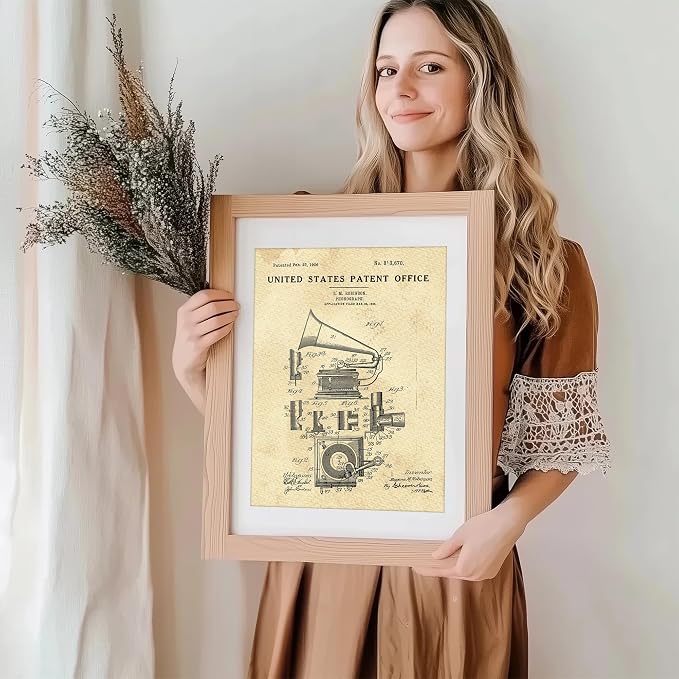 Phonograph Patent Print Wall Art - Unframed - 8x10 | Record Player | Classic Record Player Design | Perfect for Music Enthusiasts and Retro Décor Lovers | Elegant Home or Office Artwork