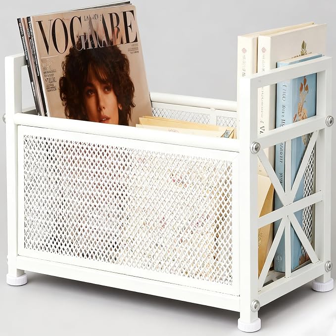 Magazine Holder Floor, White Magazine Rack, Metal Magazine Rack Floor | Mesh Magazine File Holder, Magazine Stand for Desk, Mesh Magazine File Holder, Magazine Newspaper Storage Basket
