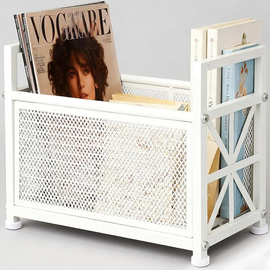 Magazine Holder Floor, White Magazine Rack, Metal Magazine Rack Floor | Mesh Magazine File Holder, Magazine Stand for Desk, Mesh Magazine File Holder, Magazine Newspaper Storage Basket