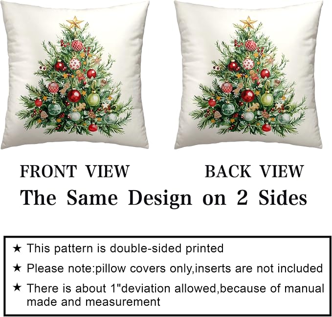 Set of 2 Christmas Tree Pillow Covers Xmas Wreath Throw Pillow Covers Red and Green Decorative Pillow Case 18x18 Winter Holiday Cushion Case for Home Decor Couch Sofa