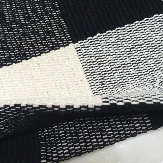 Ukeler Plaid Rugs Black and White Rug Cotton Hand-Woven Buffalo Check Rug for Front Porch Washable Kitchen Rugs and Mat, 51.2''×23.6''