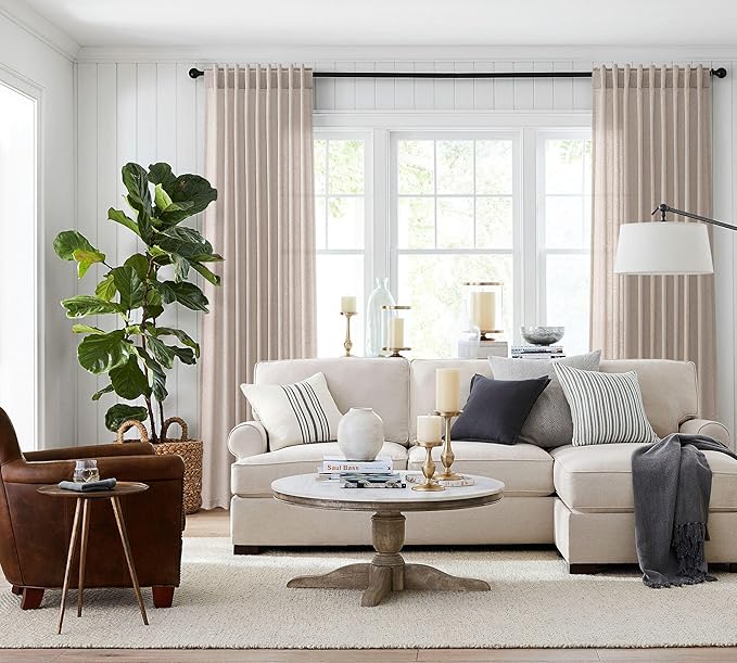 Jowels Oatmeal Linen Curtains 84 Inch Long 2 Panels for Living Room | Light Filtering Semi Sheer Curtain, Back Tab Pocket Pleated Look, Boho Farmhouse Textured Privacy Drapes for Bedroom Window