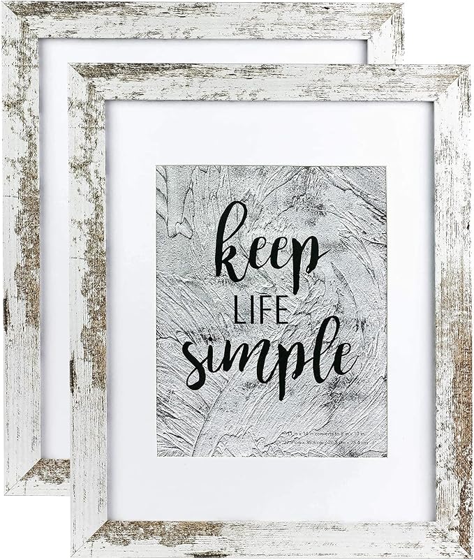kennethan 11x14 Picture Frame Rotten White 2 Pcs in 1 set Wooden Frame can Display 8x10 Picture with Mat or 11x14 Without Mat on the Wall display for home decoration,holiday gift