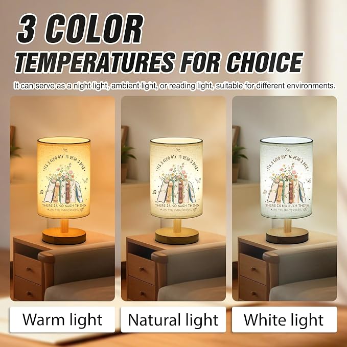 WSYEAR Book Lovers Gifts Table Lamp, Bookish Gifts for Books Lovers Women, Librarian Club Gift for Readers Bookworms Christmas Birthday Gifts for Women Readers