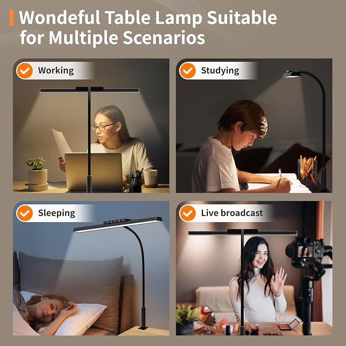 Desk Lamp with Clamp,Eye-Caring Adjustable Brightnes Desk Light for Office