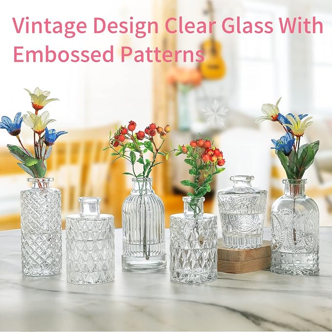 Vintage Flower Vase Set of 24, Clear Glass Bud Vases for Decor, Wedding, Party