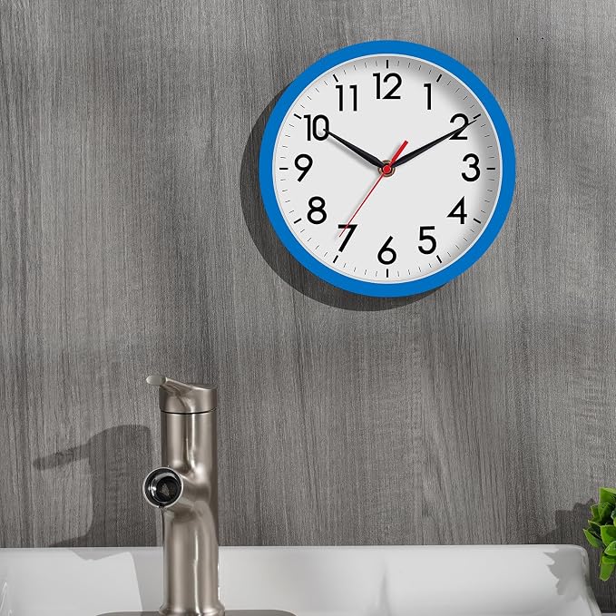 AKCISOT 8 Inch Wall Clock, Silent Battery Operated Analog Clock, Blue | Small Size | Bedroom | Office | Kitchen | Bathroom | Classroom | Modern | Easy to Read