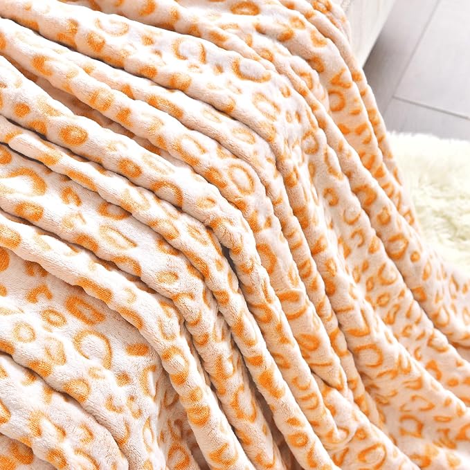 PLEASANT BOULEVARD | Leopard Throw Blanket Fleece, Premium Lightweight Cozy Warm Plush Microfiber Bedspread for Couch Sofa and Bed (Orange, King (108 x 90 inches))
