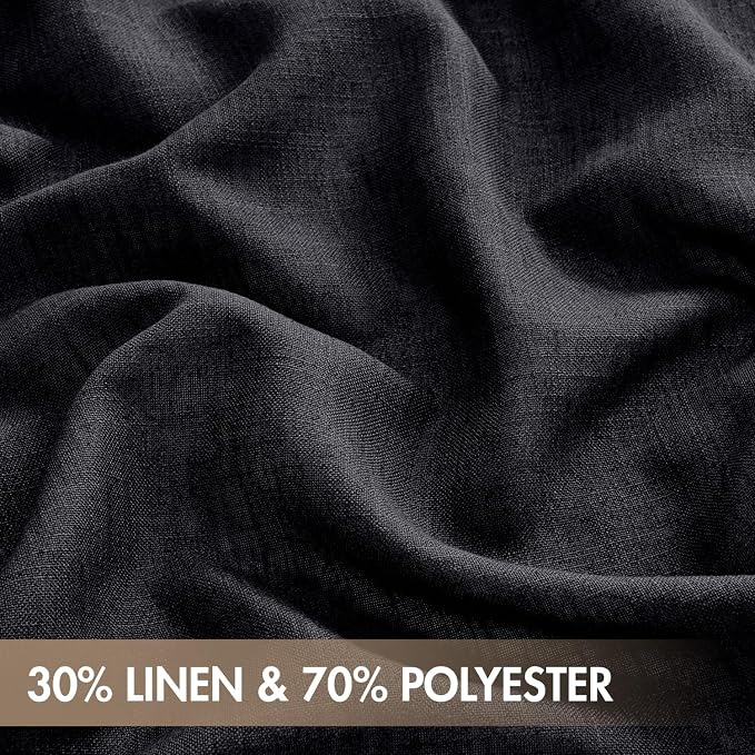MIULEE Black Back Tab Linen Curtains 4 Panels 42W x 96L | Linen material, light filtering, rod pocket back tab hanging, farmhouse decor for living room bedroom