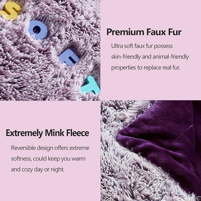 GONAAP Fuzzy Faux Fur Throw Blanket for Couch, Frosty Purple, 50"x60" | Warm Cozy Plush Shaggy Decorative Reversible Thick Non-Heated Fleece Blanket for Sofa Bed, Gift for Women Men, All Season Use