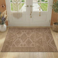 jinchan 3x5 Faux Jute Area Rug Washable Boho Entryway Rug, Natural Taupe | Southwestern Geometric, Non-Slip, Low Pile, Indoor Outdoor, Kitchen, Bathroom, Laundry Room, Porch, Balcony, Bedroom, Patio