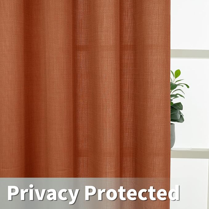 Terracotta Linen Curtains for Living Room 102 Inch Length 2 Panels | Rust Fall Decor, Light Filtering, Farmhouse, Semi Sheer, Privacy Protected, Boho Bedroom Drapes, Grommet, 52 x 102 Inch