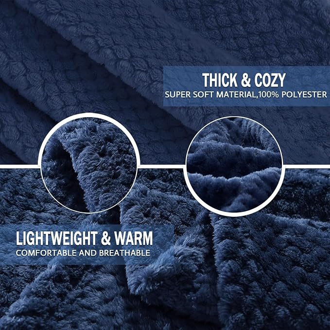 Exclusivo Mezcla Soft Waffle Fleece Bed Blanket Queen Size, Navy | Lightweight Plush Blanket for Bed, Bedroom, Cozy Flannel with Waffle Texture, Stylish Home Decor, All Season, 90x90 Inches