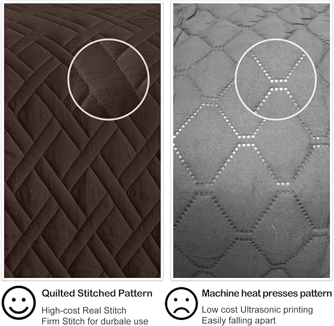 HORIMOTE HOME Quilt Set King Size Chocolate, Classic Geometric Diamond Stitched Pattern, Ultra Soft Microfiber Lightweight Bedding Bedspread Coverlet for All Season with 1 Quilt 2 Pillow Shams
